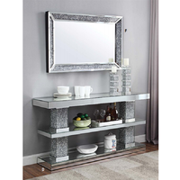 Miroir mural moderne avec Console en verre, Table de salon, en diamant frotté, avec miroir carré, style européen