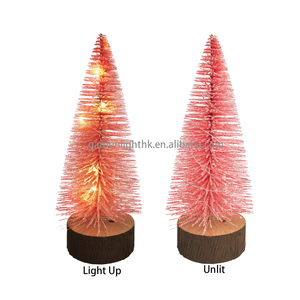 Pre-Lit Christmas Decorations Mini Artificial Christmas <b>Tree</b> <b>Bottle</b> <b>Brush</b> <b>Trees</b> with Wooden Base for Home Party Table Craft - Product Image 2
