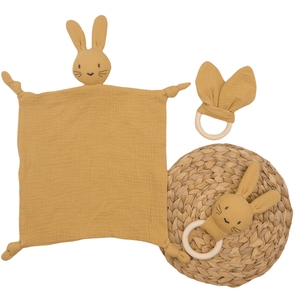 ผ้าห่มนุ่มสำหรับเด็ก Maydow ผ้าห่มปลอบใจรูปกระต่าย ทำจากผ้าฝ้าย พร้อมที่กัดไม้ ไส้ใย PP ซับในตาข่าย เหมาะสำหรับเป็นของขวัญวันเกิด - Product Image 1