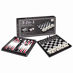 3-In-1 Schaken/Dammen Backgammon Ajedrez Educatief Spel Set Vouwen Reizen Schaken Magnetisch Bord Schaakspel Hersentraining