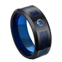 CHENG JEWELERS Bague en carbure de tungstène avec incrustation de CZ plaqué noir et bleu de 8 mm, motif dragon celtique pour hommes