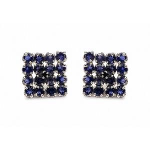 925 Sterling <b>Silver</b> Rhodium Plated Blue Sapphire Square Cluster <b>Stud</b> Earrings - Product Image 3