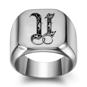 Anello Personalizzato in Acciaio Inox <span class=keywords><strong>con</strong></span> <span class=keywords><strong>Nome</strong></span> 3D, Iniziali, Anelli Unisex Hip-Hop Punk, Anello Impilabile in Stile Old English - Product Image 4