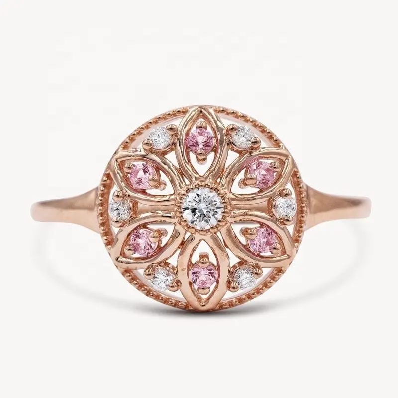 Jovovasmile anel de casamento 18k, jovovasmile natural, de safira rosa, branco, solido, dourado, real, diamante, feminino, presente de noivado, joias finas