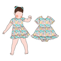 Robe-bébé à manches courtes imprimées et bords volantés, très tendance, pour un usage quotidien décontracté