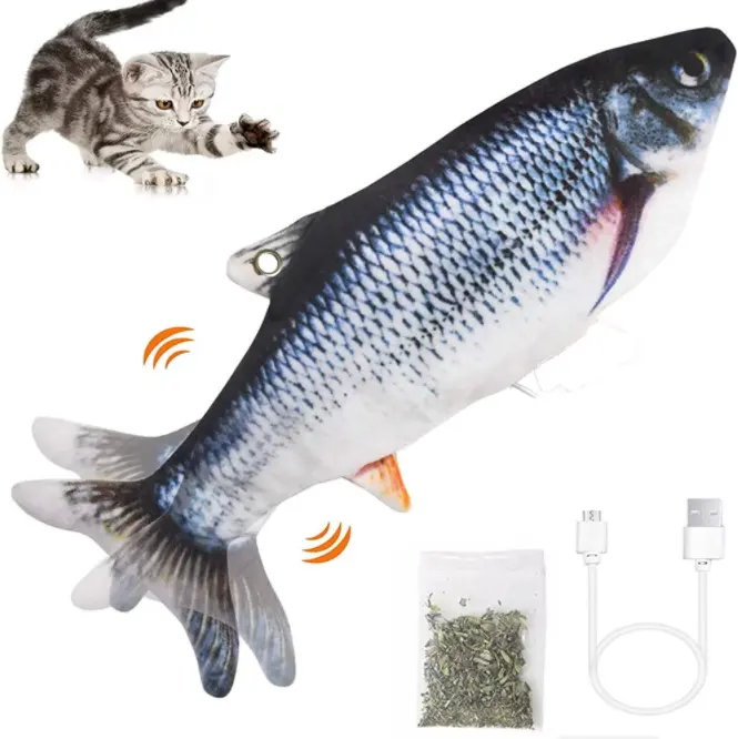 Hot Selling Electric Cotton-Made Motion Kitten Toy, Interactive Fish Cat Toy for Cat Exercise Realistic Floppy Fish Cat Toy