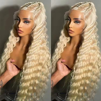 Perruque frontale HD 13x6 en dentelle, cheveux humains bruts, blonds 613, double épaisseur, lisses comme des baguettes, Funmi, longue, blond miel, vente en gros