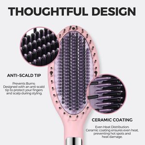 Cepillo Alisador de Cabello Iónico Multifunción Rozamor, Cerámico, 6 Ajustes de Temperatura, Apagado Automático de Seguridad, Doble Voltaje, Rosa - Product Image 2