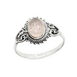 Venta de Navidad Natural Rosa Cuarzo Rosa Plata de Ley 925 6x8mm Anillo de ajuste de bisel ovalado para mujer - Product Image 1