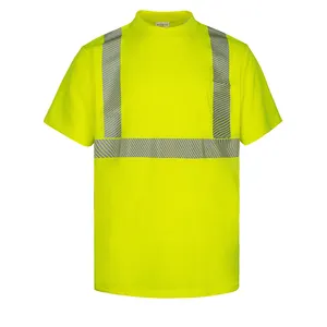 Tùy chỉnh huỳnh quang màu vàng cao khả năng hiển thị bảo hộ lao động xây dựng đồng phục phản quang an toàn T-Shirt cho người đàn ông
