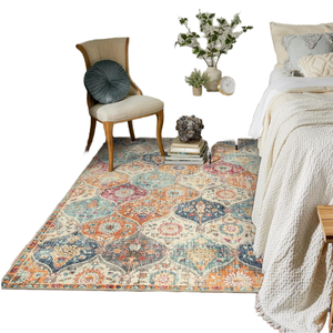 Tapis persan vintage bohème à motifs médaillon, multicolore, rectangulaire, en polyester, à poils épais, antidérapant, pour chambre à coucher et salon - Product Image 1