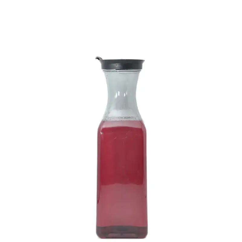 Mimosa Bar plastik jus Jar Square Base 50 oz cairan ons plastik Carafe dengan tutup untuk kulkas jus Jug dingin es teh dan air