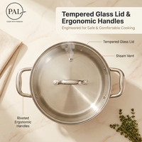 Ensemble de casseroles haut de gamme en acier inoxydable SUS304 avec couvercle en verre, poli miroir, non revêtu, pour le camping en plein air et la cuisine à domicile