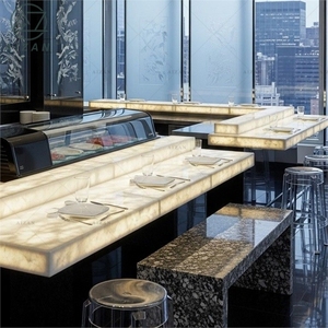 Muebles de Restaurante Japonés, Barra de <span class=keywords><strong>Bar</strong></span> Moderna de Mármol Translúcido con Iluminación LED, Fabricante de Mostradores Personalizados para <span class=keywords><strong>Izakaya</strong></span>, Mesa de Servicio - Product Image 2
