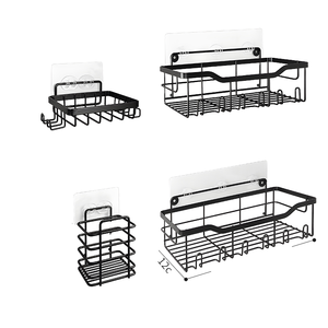 Juego de 5 Estantes Esquineros para Baño de Acero Inoxidable Negro, Organizador de Almacenamiento para Ducha, Montaje en Pared sin Perforaciones - Product Image 1