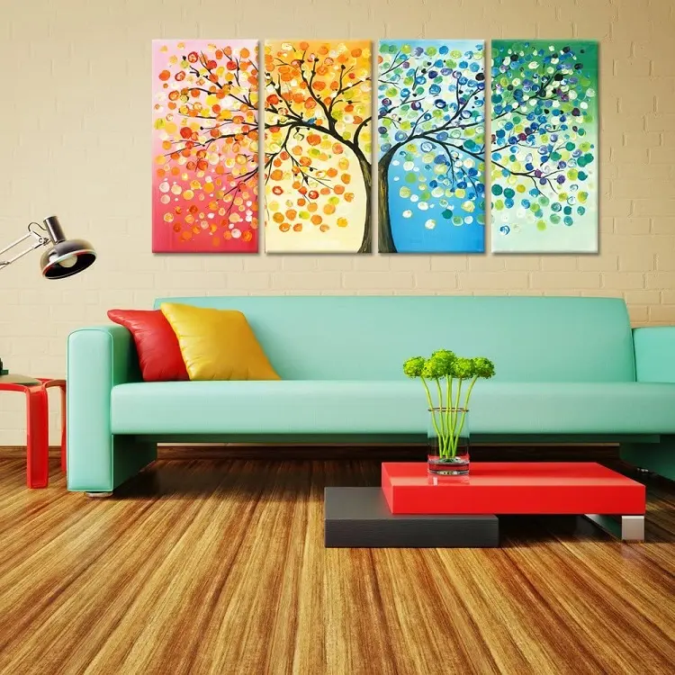 4 stagioni colorato albero fortunato pittura su tela Wall Art dipinti ad olio contemporanei astratti per la decorazione del soggiorno