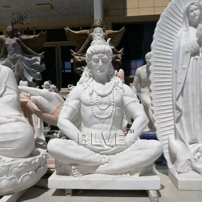 Blve Levensgrote Outdoor Handgesneden Indiase Religieuze Hindoe God Marmeren Stenen Sculptuur Heer Shiva Tuin Sculptuur