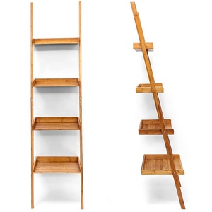 Zb bsci מפעל סולם במבוק מדף 4 מדפים סוג קיר עומד מדפה יחידה מדפים במבוק דקורטיביים מדרגות סולם דקורטיבי - Product Image 4