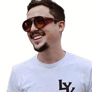 Gafas de Sol Redondas Steampunk de Cuero Retro con Protección Lateral y Logotipo Personalizado, Modelo 2021, Protección UV400 para Hombre - Product Image 3