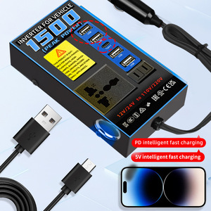 อินเวอร์เตอร์ในรถยนต์ 1500W 12V/24V เป็น 110V/220V พร้อมพอร์ต USB PD ชาร์จเร็ว สำหรับใช้ในรถยนต์ - Product Image 1