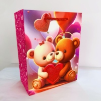 Schattige 3D glitter teddybeer hartvormige dikke kraft papieren cadeauzakjes met handvatten, diverse designs voor Valentijnsdag verpakkingen