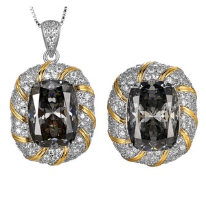 Vintage Eco-friendly Copper Designer Jewelry Sets 12*16mm Black Gray Bird Nest Cubic Zirconia Pendant Earrings Set <b>for</b> Women - Product Image 1