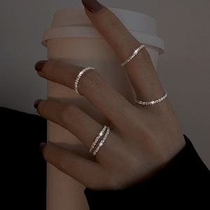 A Japanese and Korean style sparkling <b>silver</b> <b>ring</b>, simple and unique, with a starry finish, <b>plain</b> band, knuckle <b>ring</b>. - Product Image 4