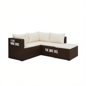 Brown Rattan Corner <b>Sofa</b> <b>Set</b> With Cream Cushions For Garden Outdoor Furniture Contemporary Design UV Resistant PE Material - Product Image 1
