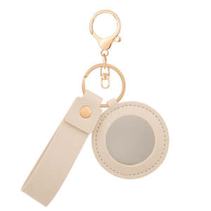 Mini Round PU Leather <b>Compact</b> Make-up <b>Mirror</b> Keychain Multi-colored Slim Travel Pocket Single Sided Swivel 3X Magnification - Product Image 6