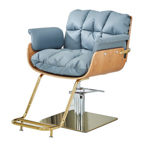 Fauteuil de Barbier Moderne Hydraulique, Chaise de Coiffure Rembourrée avec Base en Métal Effet Bois pour Salon de Beauté - Product Image 3