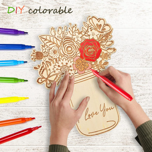 Décoration florale en bois DIY, cadeau fait main pour la fête des mères, couleur bois naturel, kit d'artisanat rond pour la décoration de la maison - Product Image 4