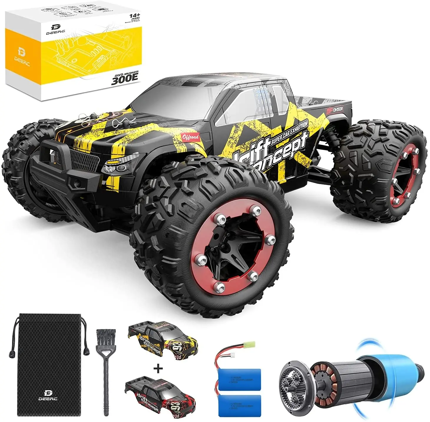 DEERC Brushless RC Cars 300E 60KM/H High Speed Remote Control Car 4WD 1:18 Scale Monster Truck for Kids Adults
