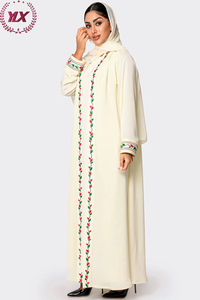 <span class=keywords><strong>Kimono</strong></span> <span class=keywords><strong>Abaya</strong></span> <span class=keywords><strong>Chic</strong></span> et Minimaliste, Fluide avec Broderie Florale aux Couleurs Palestiniennes - Product Image 4