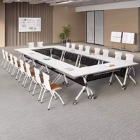 Table de conférence rectangulaire pliante en bambou Mekia, ensemble de chaises de formation mobiles avec roulettes, salles de réunion, événements, bureau modulaire