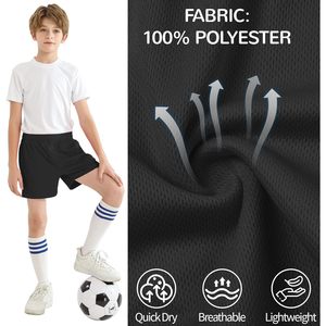 Shorts de basketball pour garçons, noirs, taille mi-haute, respirants, en polyester et coton tricoté, décontractés, avec bande latérale, tailles jeunesse 2T - Product Image 4