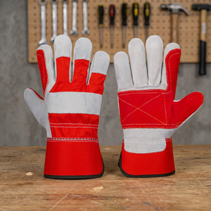 Gants de sécurité en cuir rouge avec doublure en coton, thermiques, longueur poignet, pour usage extérieur en hiver, style uni - Product Image 2