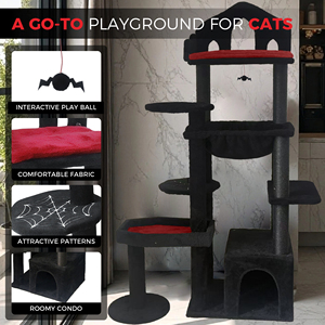 Arbre à chat moderne de luxe en MDF noir à plusieurs niveaux, avec poteau à grimper, <span class=keywords><strong>habitat</strong></span>, hamac, trou pour chat, tour pour chat, interactif d'intérieur - Product Image 5