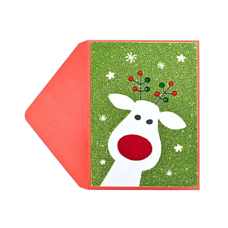 Beautiful Colorful Handmade Green Glitter Cards, Decoration Christmas Greeting Cards