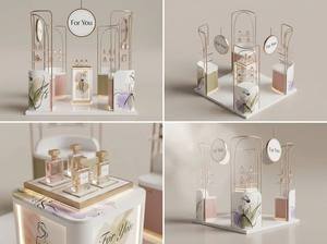 Luxury Perfume Pop up Kiosk Custom Modular Fragrance Display Stand Cream French Style <b>Champagne</b> Gold Retail Display Furniture - Product Image 3