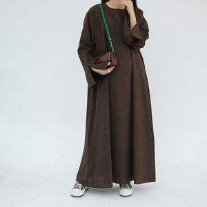 Women Linen Modest <b>Abaya</b> Long Sleeve Plain Islamic Dress Daily Wear <b>Prayer</b> Robe - Product Image 1