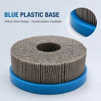 Brosse à filaments en nylon abrasif gris, roue de 75 mm de diamètre, 15 mm d'épaisseur, base en plastique bleu, trou creux, personnalisation
