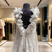 Robe brodée élégante et bohème pour femme, en coton ample, dos ouvert, sans manches, à volants, imprimé estival, longueur midi, idéale pour les fêtes