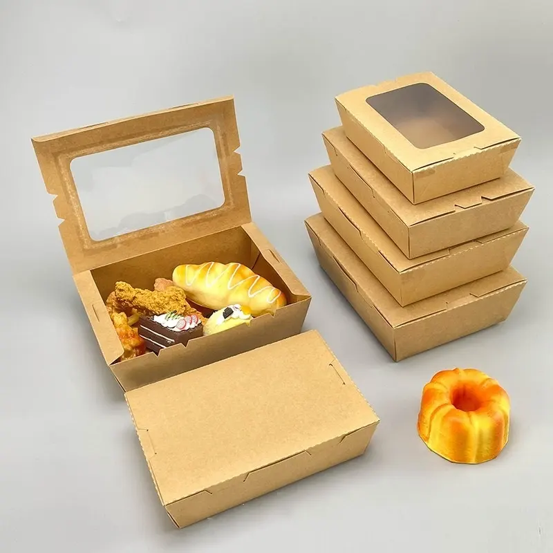 बायोडिग्रेडेबल कार्ड बोर्ड बॉक्स, फूड कैटरिंग क्राफ्ट पेपर पैकेजिंग के लिए विंडो के साथ कुकी सुशी टेक अवे बॉक्स
