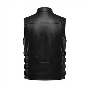 Wholesale Customized Design Men's PU Leather <b>Biker</b> Vest High Quality Motor <b>Biker</b> <b>Waistcoat</b> Woolen Winter Button - Product Image 3