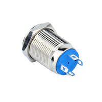 ABILKEEN Interrupteur à bouton-poussoir métallique étanche 16 mm avec anneau LED bleu, momentané, tête plate, 4 broches, en acier inoxydable