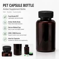 Flacon rond en PET ambré polyvalent avec étiquette personnalisée, conteneur pour capsules de 200 ml pour le stockage de compléments alimentaires à base de plantes