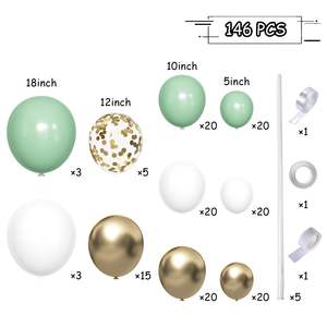 YACHEN Kit de <span class=keywords><strong>guirlande</strong></span> d'arche de ballons en latex vert, blanc et or de 146 pièces pour anniversaire, fête prénatale, révélation de sexe, mariage, décoration de fête - Product Image 2