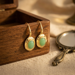 Chryso Chalcedony Oval Gemstone <b>Drop</b> Dangle Earrings Solid Brass 18k Gold Plated Hook Style Jewelry Statement Earrings For Women - Product Image 3