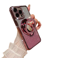 Coque de téléphone antichoc en TPU avec support miroir, série Diamant à bords colorés, finition électroplaquée, motif paysage naturel, facile à nettoyer
