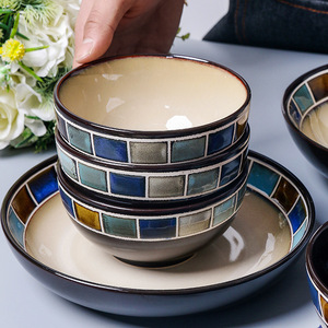Assiettes et bols <span class=keywords><strong>en</strong></span> faïence céramique de style américain rétro pour restaurant occidental Assiettes à steak profondes pour pâtes Motif végétal pour manger à la maison - Product Image 3